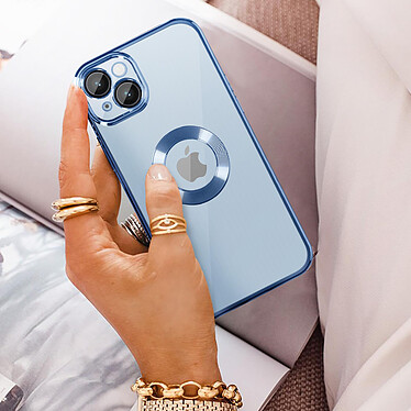 Acheter Avizar Coque iPhone 14 Silicone Souple Bloc Caméra Couvert  Transparent Contour bleu Chromé