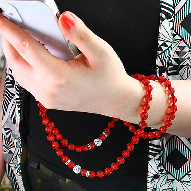 Acheter Avizar Bijou de Téléphone Bracelet à Perles Rondes Collection Glam rouge Translucide