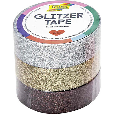 FOLIA Ruban adhésif déco 'Glitter Tape', argent/or/marron