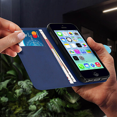 Avizar Étui portefeuille iPhone 5 / 5S / SE protection intégrale - Bleu pas cher
