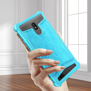 Avis Avizar Coque Smartphone 5.3'' à 5.5'' Silicone Gel Coins Renforcés Dos Effet Cuir  Turquoise