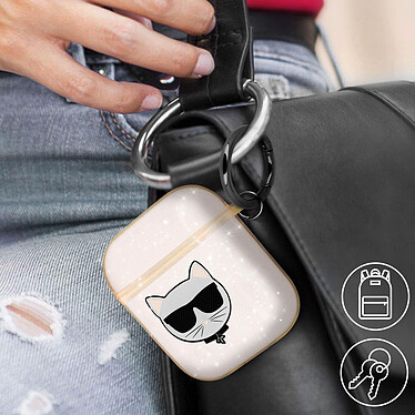 Avis Coque Airpods Silicone gel Pailletée Choupette Ikonik Karl Lagerfeld rose gold