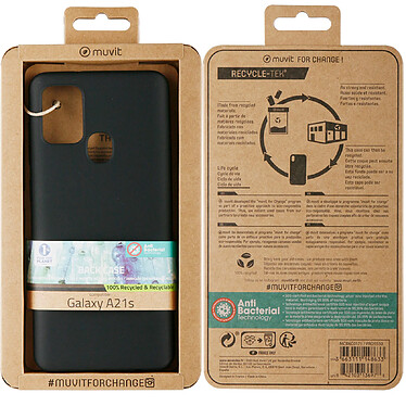 Muvit Coque pour Samsung Galaxy A21s Recycletek Technologie Antibactérienne Noir pas cher