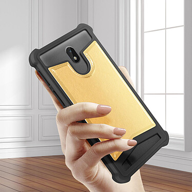 Avis Avizar Coque Smartphone 4.7'' à 5'' Silicone Gel Coins Renforcés Dos Effet Cuir  Noir Et Doré