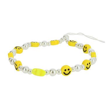 Avizar Bijou de Téléphone Bracelet à Perles, étoile et Smiley jaunes Collection Smile