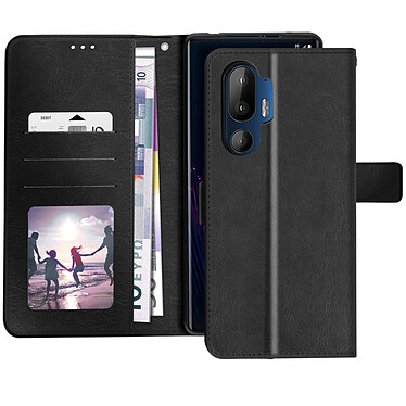 Avizar Étui pour HTC U24 Pro Design Vintage Clapet Portefeuille Support Vidéo Noir