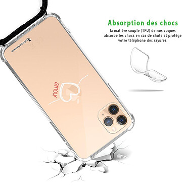 Avis LaCoqueFrançaise Coque cordon iPhone 11 Pro noir Dessin Coeur Blanc Amour