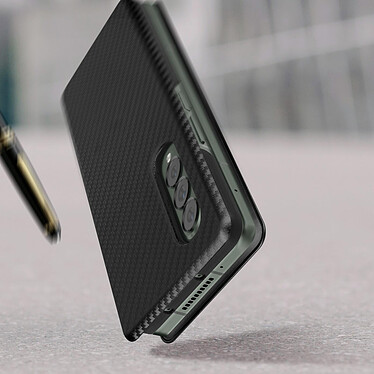Acheter Avizar Coque pour Samsung Z Fold 3 Clapet Porte-carte Dragonne Effet Carbone noir
