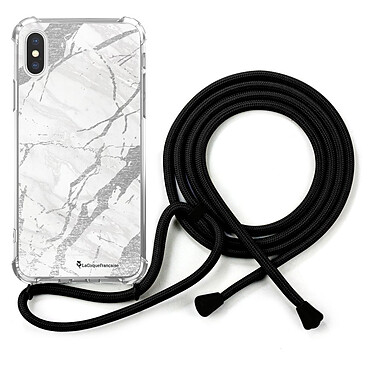 LaCoqueFrançaise Coque cordon iPhone X/Xs noir Dessin Marbre gris