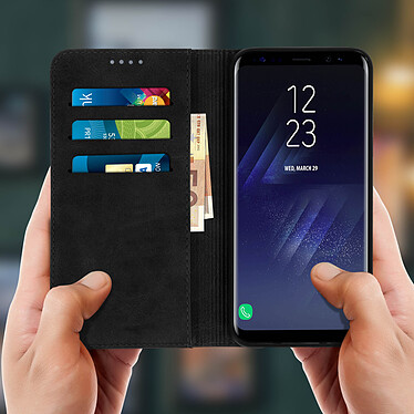 Avis Avizar Housse Galaxy S8 Plus Étui Porte-cartes Fonction Support Coque Silicone Gel noir