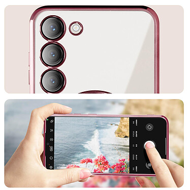 Avizar Coque MagSafe pour Samsung S23 silicone protection caméra Transparent / Rose pas cher