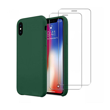 Acheter Evetane Coque iPhone X/XS Silicone liquide Vert Foret + 2 Vitres en Verre trempé Protection écran Antichocs