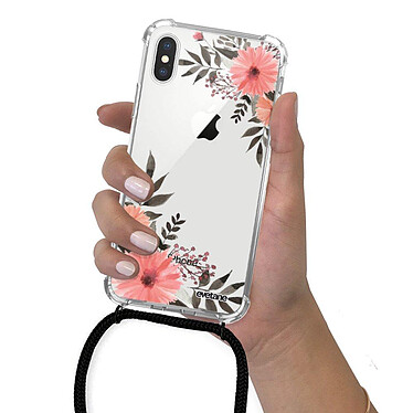 Evetane Coque cordon iPhone X/Xs noir Dessin Fleurs roses pas cher