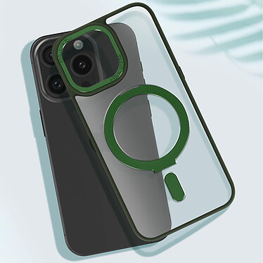 Avis Avizar Coque MagSafe pour iPhone 15 Pro Silicone Gel Anneau Fonction Support  Dos Givré Contour Vert