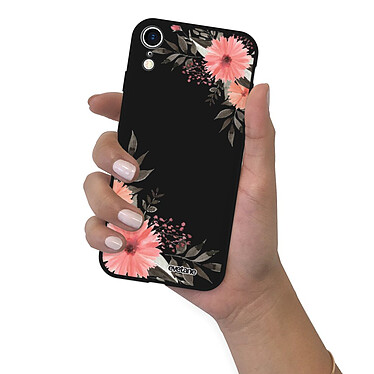 Evetane Coque iPhone Xr Silicone Liquide Douce noir Fleurs roses pas cher
