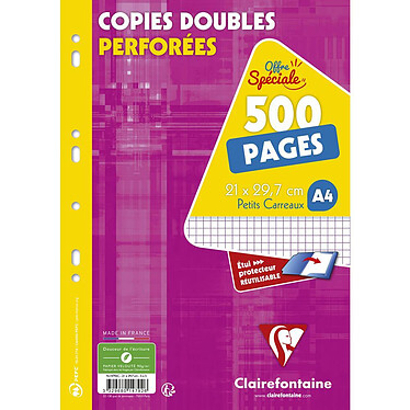 CLAIREFONTAINE Pack 500 pages (250) Copies doubles perforées A4 quadrillé 5x5, blanc