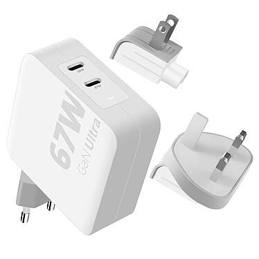 Xtorm Chargeur de voyage GaN Ultra 67W 2x USB C Power Delivery avec Câble 2m Blanc