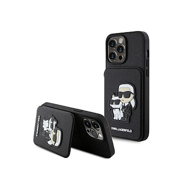 Karl Lagerfeld Coque pour Apple iPhone 15 Pro Saffiano avec porte-cartes Noir