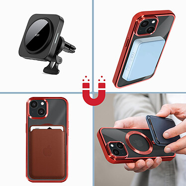 Avis Avizar Coque MagSafe pour iPhone 15 Silicone Protection Caméra  Contour Chromé Rouge
