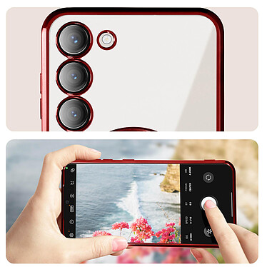 Avizar Coque MagSafe pour Samsung S23 silicone protection caméra Transparent / Rouge pas cher