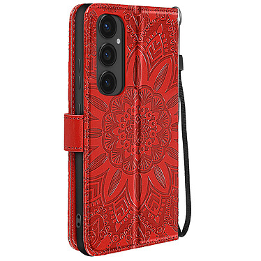 Avizar Étui Mandala Fleurs pour Galaxy S24 FE Portefeuille Support Dragonne Rouge