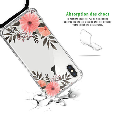 Avis Evetane Coque cordon iPhone X/Xs noir Dessin Fleurs roses