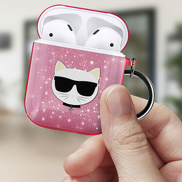 Acheter Coque Airpods Silicone gel Pailletée Choupette Ikonik Karl Lagerfeld rose