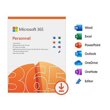 Microsoft 365 Personnel - Licence 1 an - Postes illimités - 1 utilisateur - A télécharger