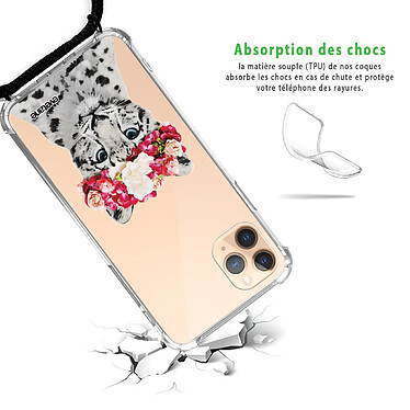 Avis Evetane Coque cordon iPhone 11 Pro noir Dessin Leopard Couronne