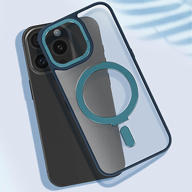 Avis Avizar Coque MagSafe pour iPhone 15 Pro Silicone Gel Anneau Fonction Support  Dos Givré Contour Bleu Ciel