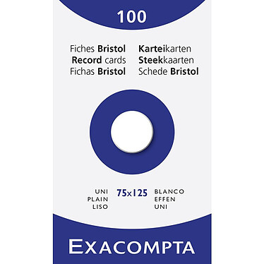 EXACOMPTA Étui de 100 fiches - bristol uni non perforé 75x125mm - Blanc x 20