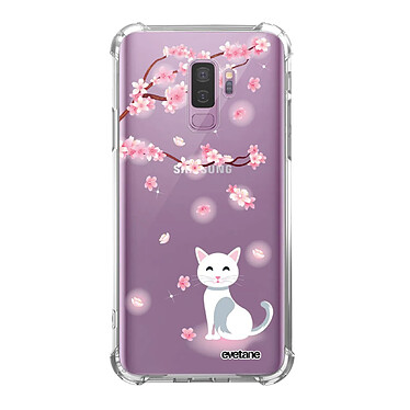 Evetane Coque Samsung Galaxy S9 Plus anti-choc souple angles renforcés transparente Motif Chat et Fleurs