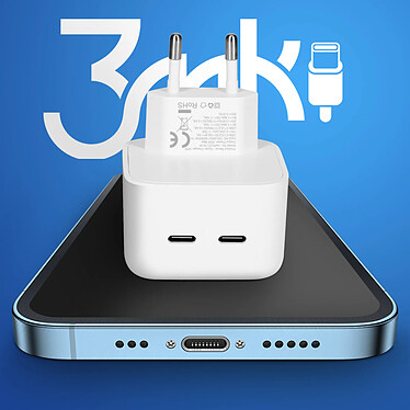 3mk Chargeur USB-C GaN 35W - Chargeur rapide double USB-C 3mk HyperCharger Blanc pas cher
