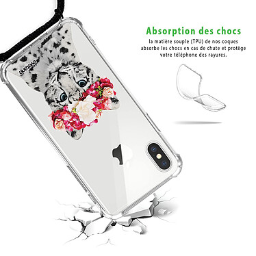 Avis Evetane Coque cordon iPhone X/Xs noir Dessin Leopard Couronne