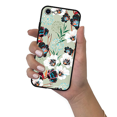 LaCoqueFrançaise Coque iPhone 7/8/ iPhone SE 2020 Silicone Liquide Douce noir Fleurs vert d'eau pas cher