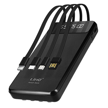 LinQ Batterie Secours 15000mAh Câble 4 en 1 Amovible et Sortie USB Compact  Noir