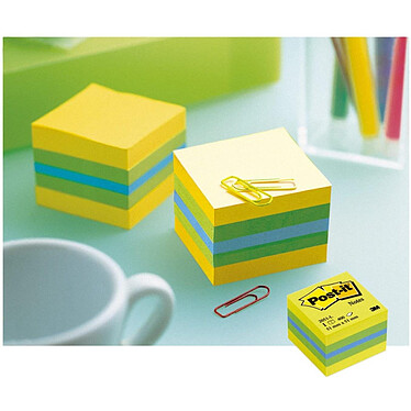 Avis POST-IT Mini bloc cube 400 feuilles Repositionnables 5,1 x 5,1 cm Citron + bleu et vert
