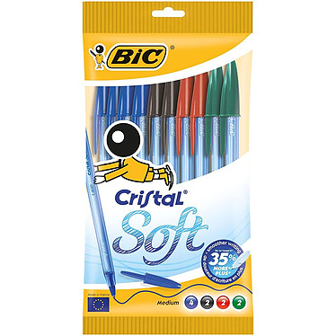 BIC Pochette de 10 stylos Cristal Soft Assortis