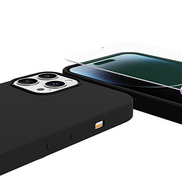 Evetane Coque iPhone 14 Pro Max Silicone liquide Noire + 2 Vitres en Verre trempé Protection écran Antichocs pas cher