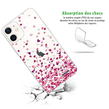 Avis Evetane Coque iPhone 12 mini silicone transparente Motif Confettis De Coeur ultra resistant