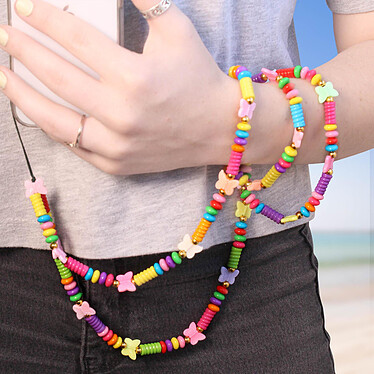 Avis Avizar Bijou Téléphone Bracelet Perles & Papillons 110cm Collection Summer Multicolore