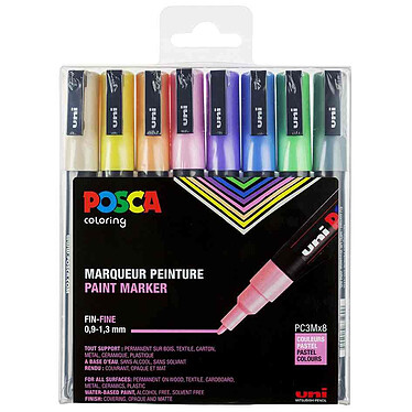 POSCA Lot de 8 marqueurs PC3M pointe conique fine couleurs pastel assorties