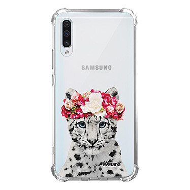 Evetane Coque Samsung Galaxy A50 anti-choc souple angles renforcés transparente Motif Leopard Couronne
