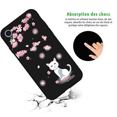 Avis Evetane Coque iPhone Xr Silicone Liquide Douce noir Chat et Fleurs