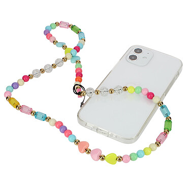 Avizar Bijou de Téléphone Bracelet Perles rondes, cœurs, rouleaux 65cm Collection Perla