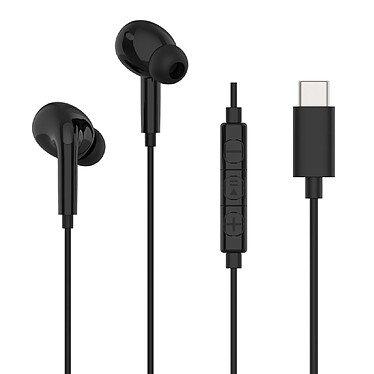 Muvit Écouteurs Intra USB-C avec Microphone et Bouton Contrôle de Volume Noir