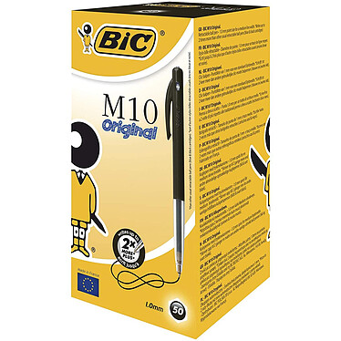 BIC Boîte de 50 stylos bille M10 rétractables pointe moyenne 1,0 mm noir