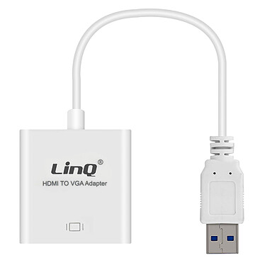LinQ Adaptateur Vidéo USB 3.0 Mâle vers VGA Femelle 1080P  Blanc