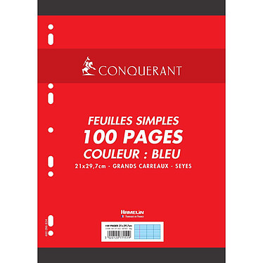 CONQUÉRANT Feuillets mobiles 21x29,7 cm 100 pages grands carreaux bleus 80g x 10