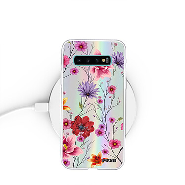 Evetane Coque Galaxy S10 silicone fond holographique Fleurs Multicolores Design pas cher